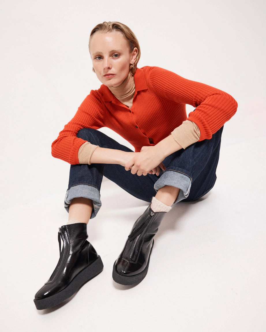 Lucent Zip Up Ankle Boots for Women - Stylish Black Crush Leather Booties | Perfect for Casual Outfits, Office Wear & Night Out