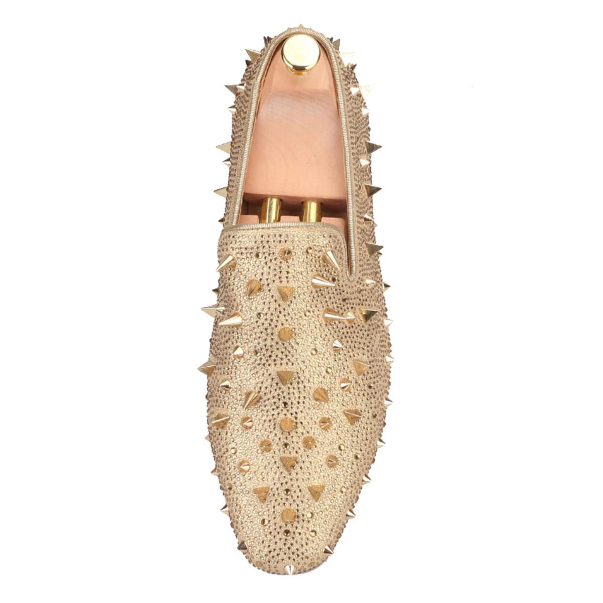 FERUCCI Men's Gold Spike Loafers with Crystal Rhinestones - Stylish Slip-On Shoes for Casual Wear, Parties & Night Out