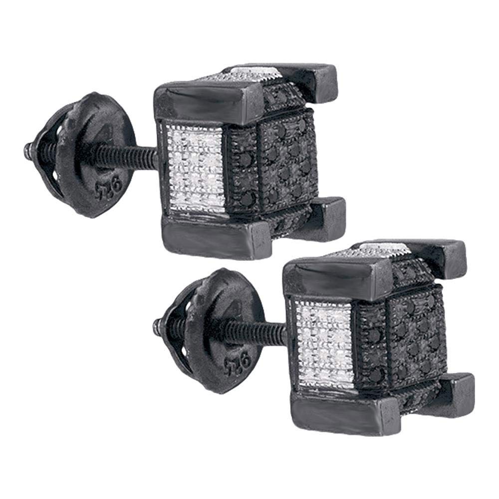 Black Diamond Earrings for Men - 925 Sterling Silver 3D Cube Studs (1/10 CTW) - Perfect for Weddings, Gifts & Formal Occasions