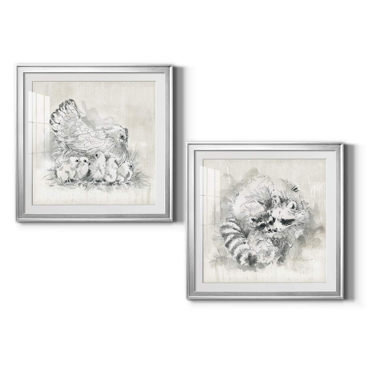 Modern Silver Framed Hen and Chicks Wall Art - 34x34 Inch Contemporary Rustic Home Décor with Matte Board & Acrylic Glass - Perfect for Living Room, Bedroom or Office Decor