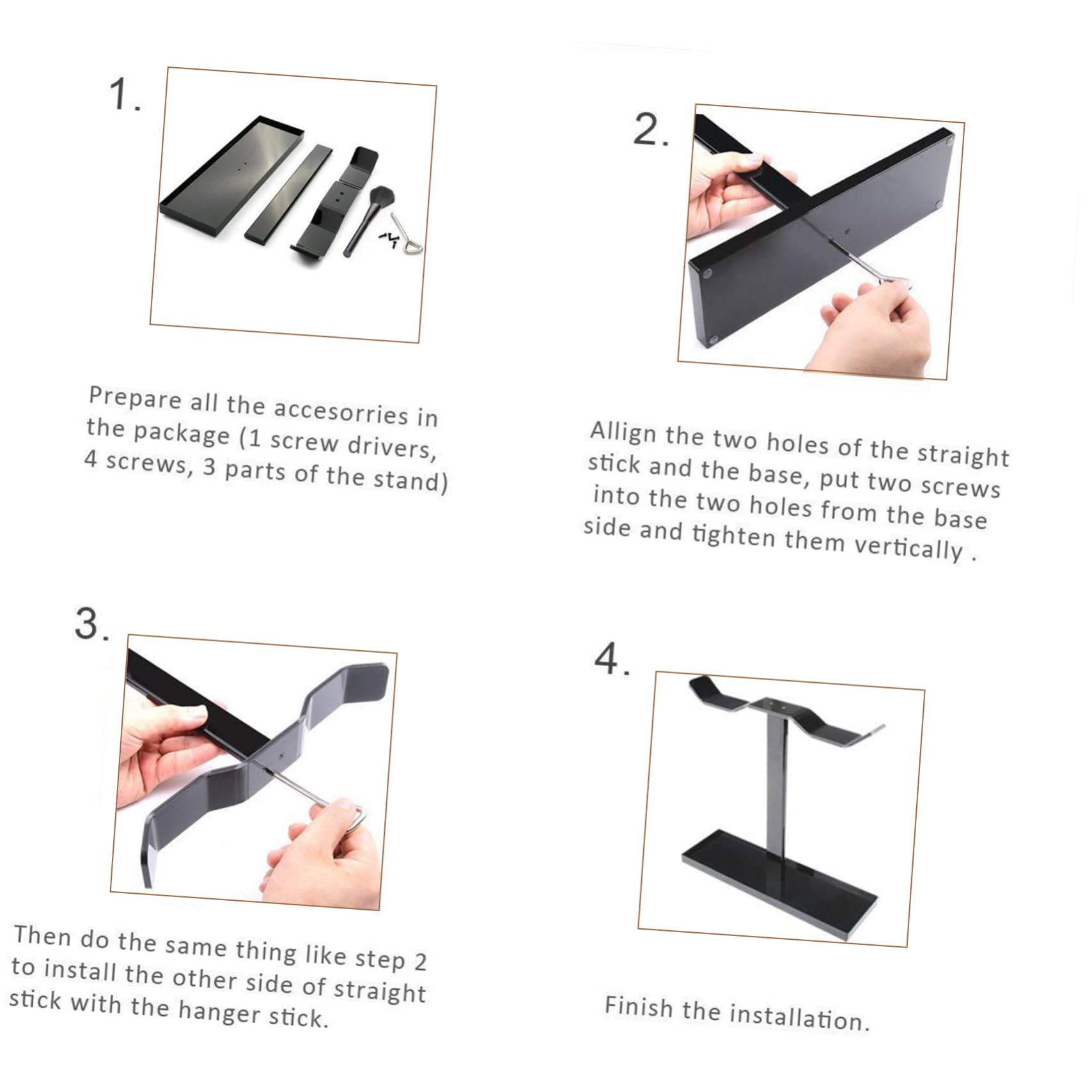 Uonlytech 4-Pack Headphone Hanger Hook - Adjustable Headset Stand with Non-Slip Base, Gaming Headphone Holder for Desk, Office, and Home Organization (Black) - Perfect for Gamers, Streamers, and Workspace Setup