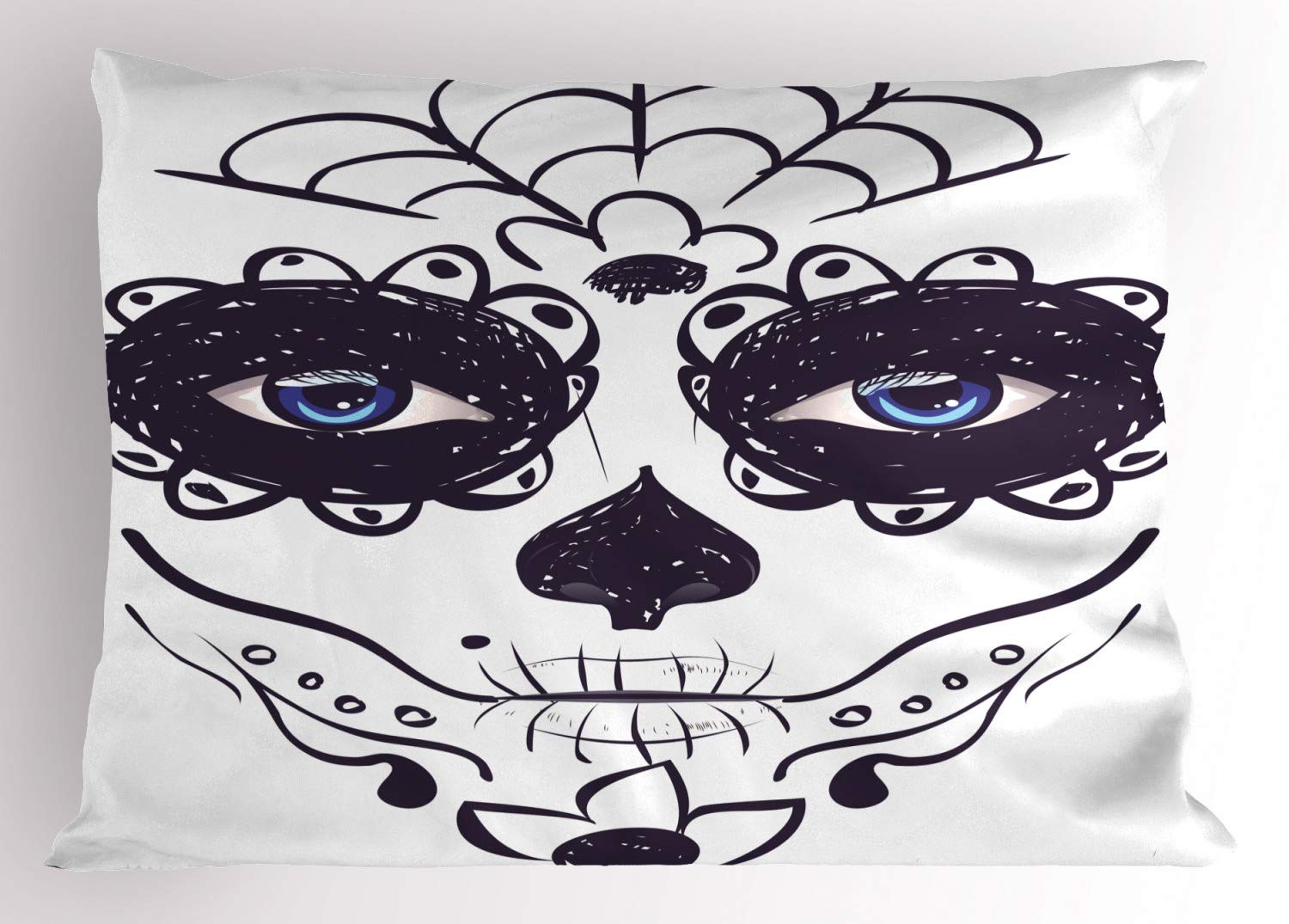 Ambesonne Day of The Dead Pillow Sham - Sugar Skull Girl Face Makeup Print Decorative Standard Size Pillowcase (26
