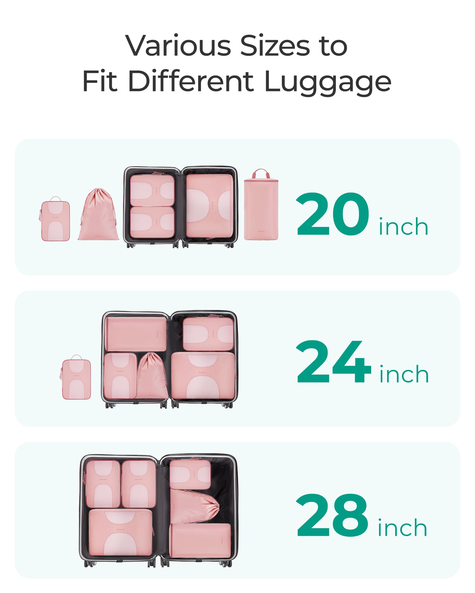 BAGSMART 6-Piece Hanging Travel Packing Cubes Set - Large Luggage Organizers for Women, Cruise Ship Essentials & Suitcase Storage - Perfect for Vacation, Business Trips & Weekend Getaways
