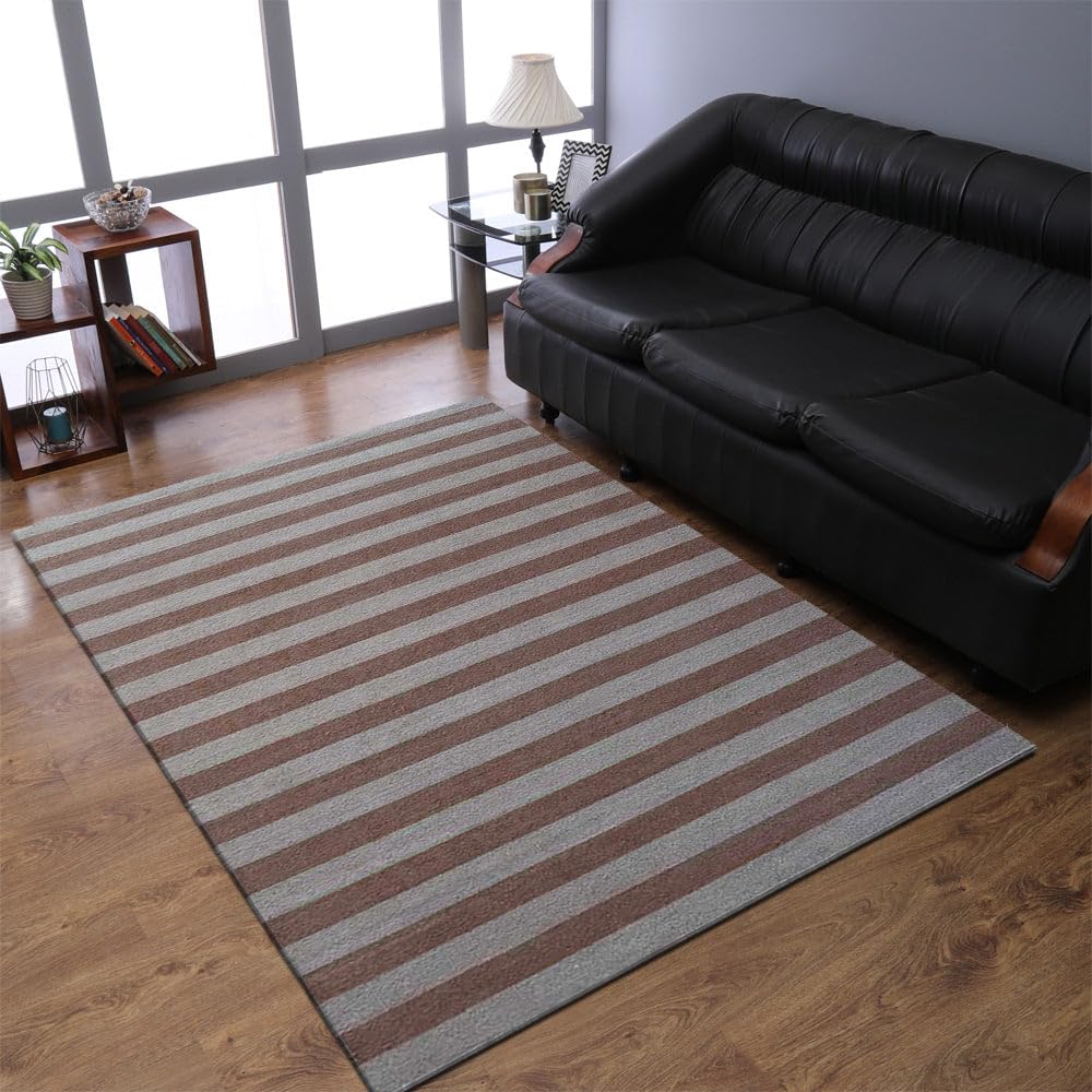 Handmade Wool Kilim Area Rug 8'x10' - Eco-Friendly Flat Weave Low Pile Contemporary Cream Light Brown Rectangle Carpet for Living Room, Bedroom & Home Decor (D00107) | Boho Chic Style, Durable & Soft Floor Covering