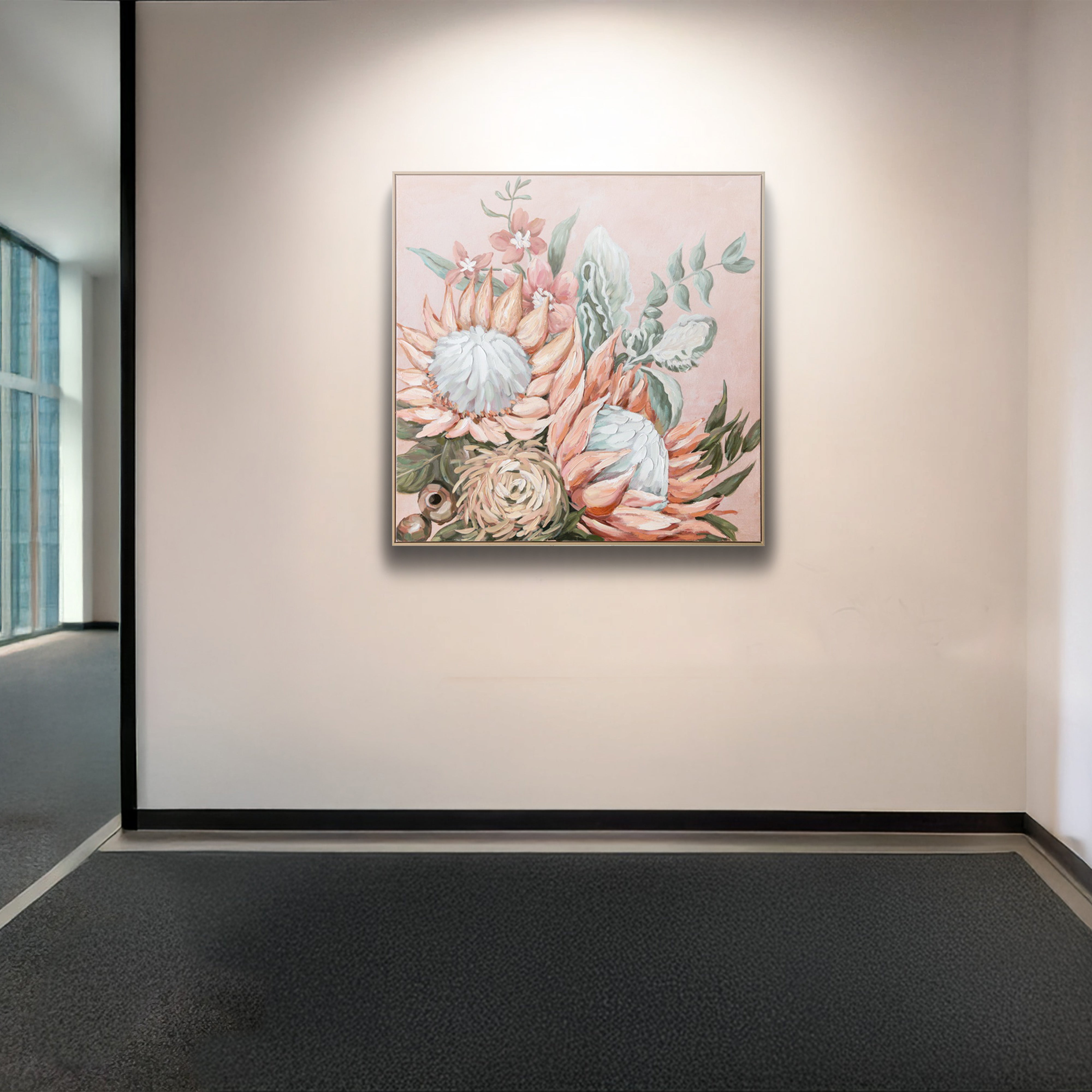 Urban Style Brushmarks Embellished Canvas Protea Pink - Modern Wall Art for Living Room, Bedroom & Office Decor