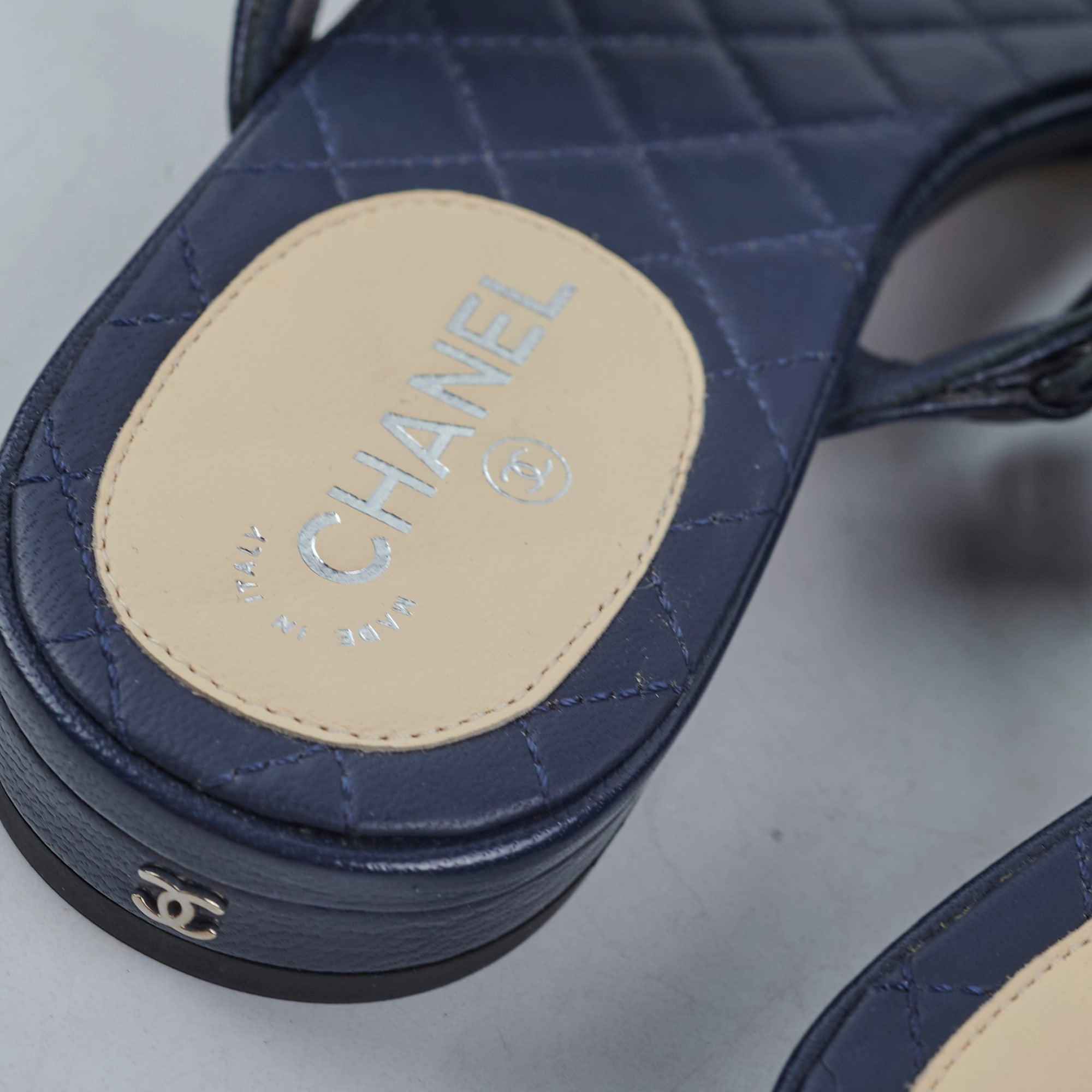 Chanel Navy Blue Leather Sandals Size 36 - Women's Luxury Designer Shoes for Summer Beach & Vacation Outfits