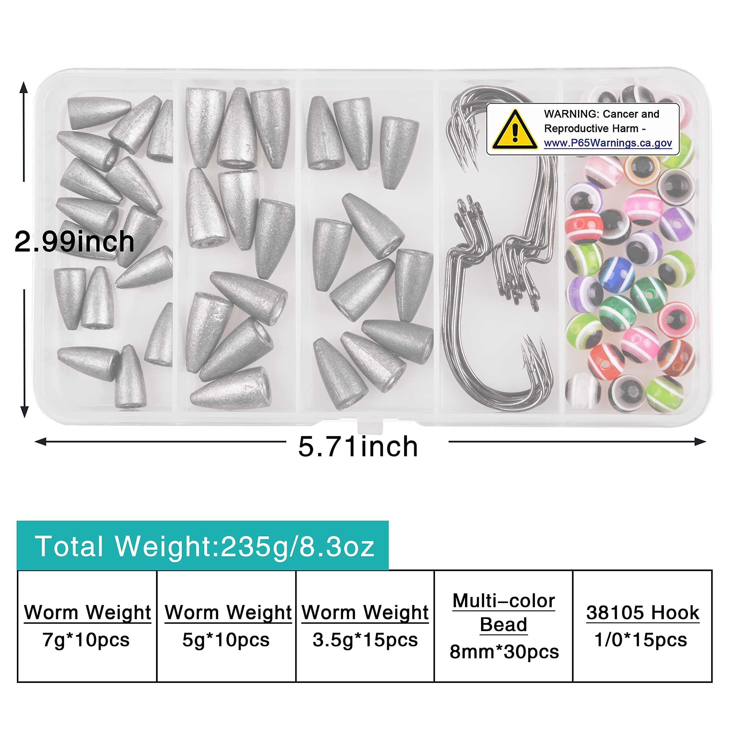 80/182pcs Texas Rig & Carolina Rig Bass Fishing Tackle Kit with Worm Sinkers, Weights, Barrel Swivels, Beads & Offset Hooks - Complete Bass Fishing Rig Set for Freshwater & Saltwater Fishing