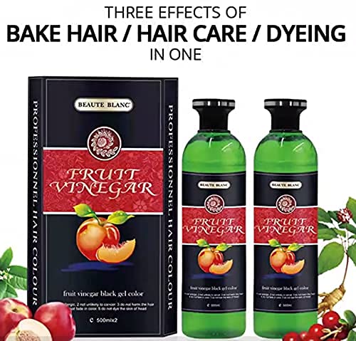 BEAUTE BLANC Fruit Vinegar Hair Color - Natural Black Hair Dye with Hair Care Benefits (500ml x 2 Pack) | Gentle Coloring for Gray Coverage & Daily Hair Maintenance
