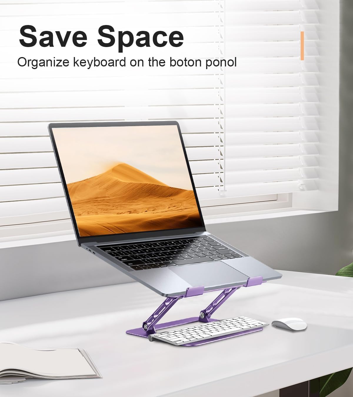 Adjustable & Foldable Aluminum Laptop Stand for Desk - Portable Laptop Riser Holder for MacBook Air Pro, HP, Lenovo, Dell, Samsung Chromebook (10-15.6 Inch) - Ergonomic Purple Computer Stand for Home Office, Gaming & Workstation Setup