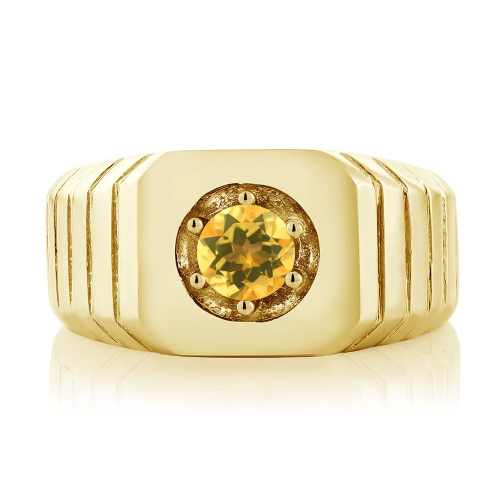 0.45 Ct Natural Yellow Citrine Solitaire Ring for Men - VS Clarity, 18K Gold Plated Sterling Silver - Perfect for Engagement, Wedding & Anniversary Gifts