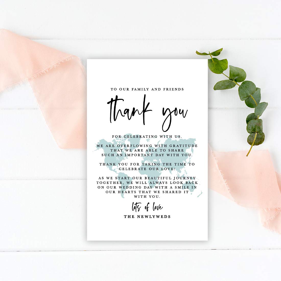 Andaz Press Watercolor Destination Wedding Thank You Place Cards - 56-Pack, 4 x 6-Inch - Elegant Table Seating Cards for Wedding Reception, Dinner Plates & Guest Favors - Perfect for Beach, Garden & Rustic Weddings