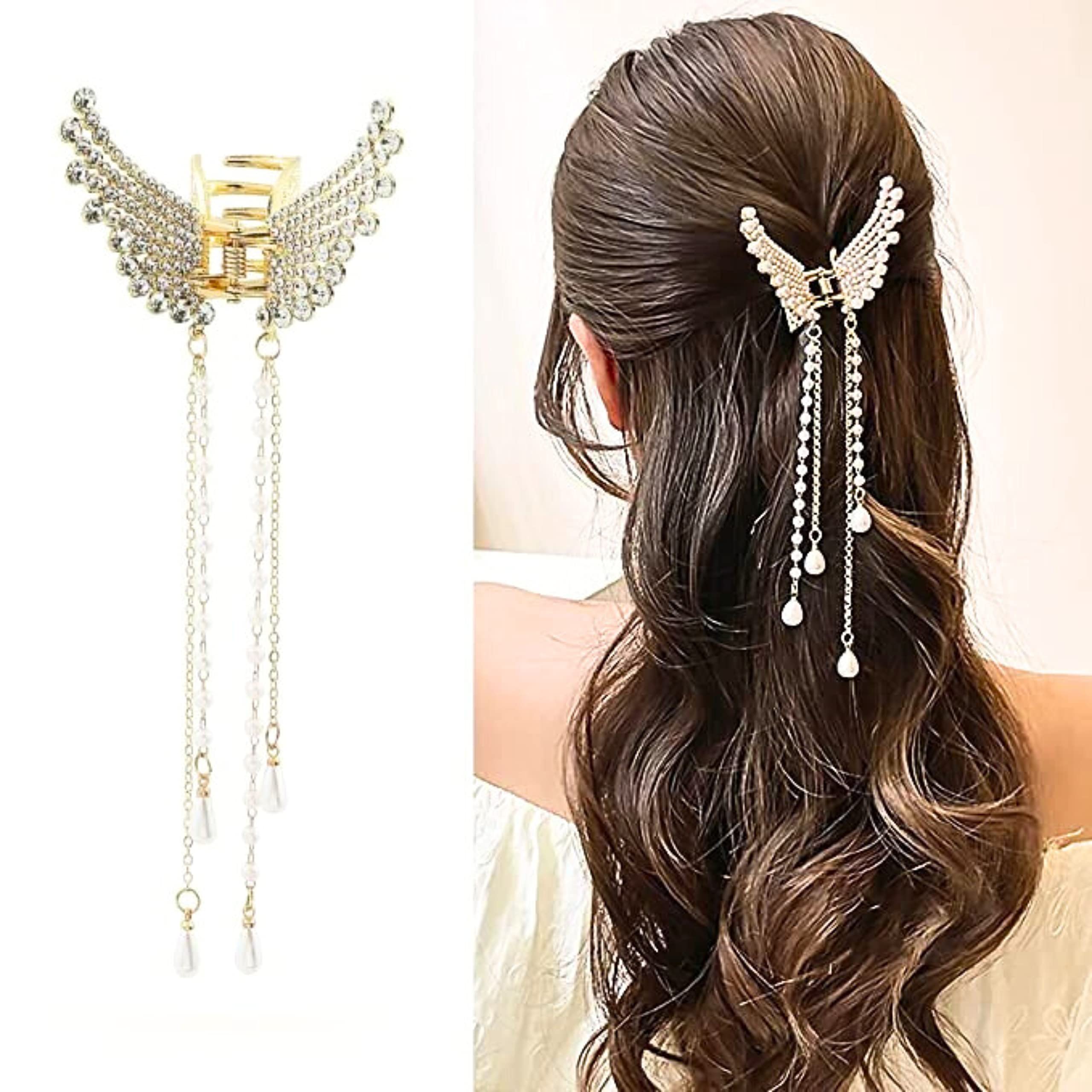 Korean Pearl Hair Clips for Women - Pack of 1 Elegant Stone Hairpin, Wedding & Party Hair Accessories, Butterfly Claw Clip for Girls (Perfect for Bridal, Prom, and Special Occasions)