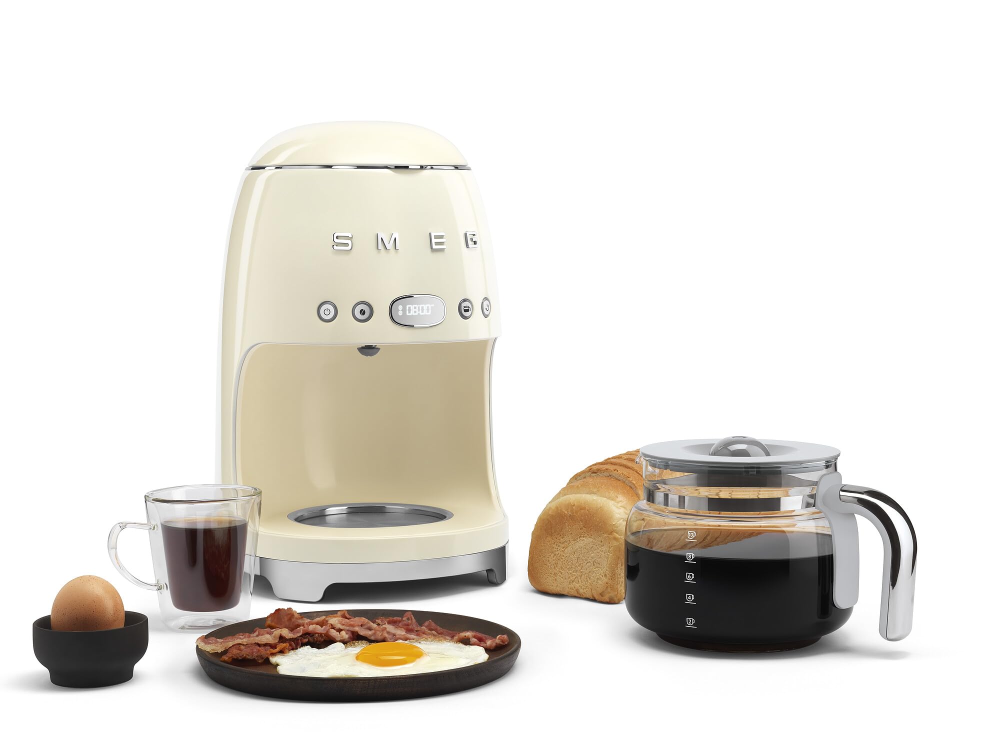 Smeg 50's Retro Style Drip Coffee Maker - 10 Cup Glass Carafe with Auto Start, Keep Warm Plate & Adjustable Brew Strength (Cream) | Perfect for Home Kitchens, Offices & Vintage-Inspired Spaces