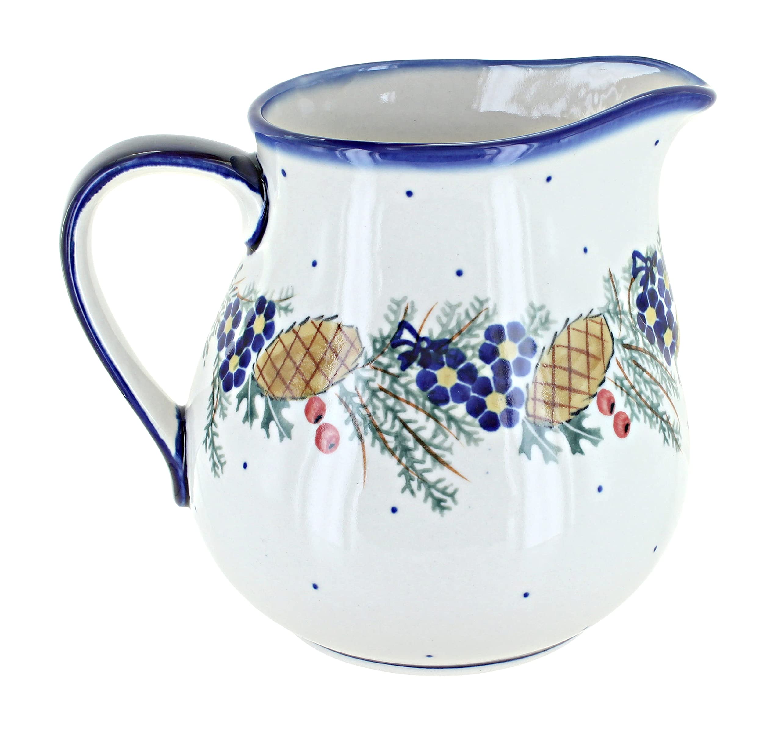 Handmade Blue Rose Polish Pottery Pinecone Pitcher - Traditional Ceramic Water Pitcher for Home Decor, Kitchen & Dining Table - Perfect for Serving Beverages, Floral Arrangements & Rustic Farmhouse Style