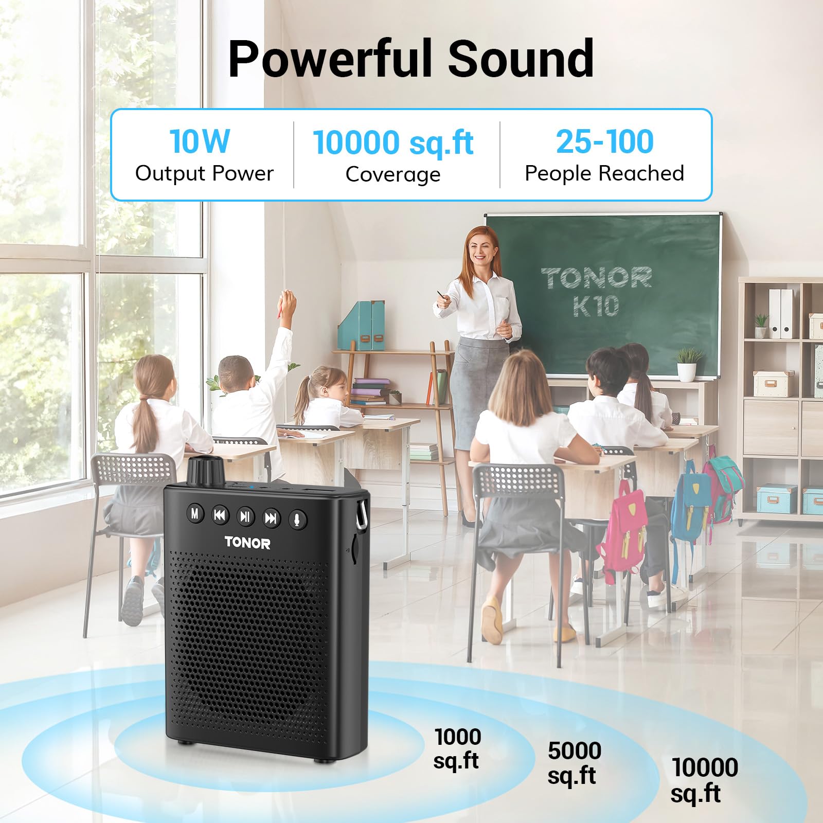 TONOR Portable Voice Amplifier with Wired Microphone - Rechargeable Mini PA System for Teachers, Tour Guides & Public Speaking | Ideal for Classroom, Yoga, Meetings & Outdoor Events (Model K10)