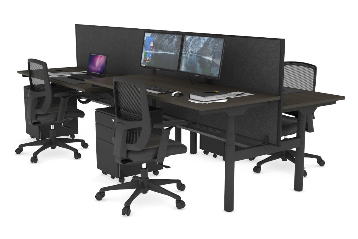 Flexi Premium Height Adjustable 4-Person H Bench Workstation - Black Frame [1800L x 700W] - Ergonomic Office Desk for Collaborative Workspaces & Home Offices