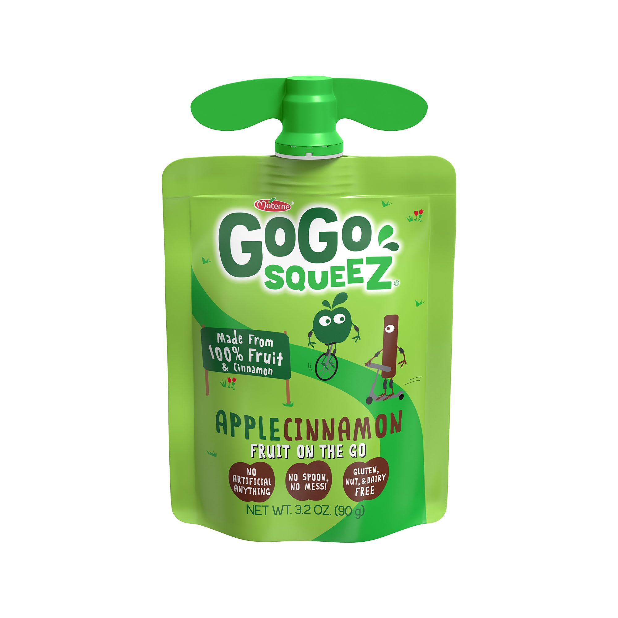 GoGo squeeZ Applesauce and Fruit Puree Pouches - Apple Cinnamon Flavor, 3.2 oz (Pack of 12) | Unsweetened, Gluten Free, Nut Free, Dairy Free Kids Snacks | BPA Free with Recloseable Cap | Perfect for School Lunches, Road Trips and Healthy On-the-Go Snacking