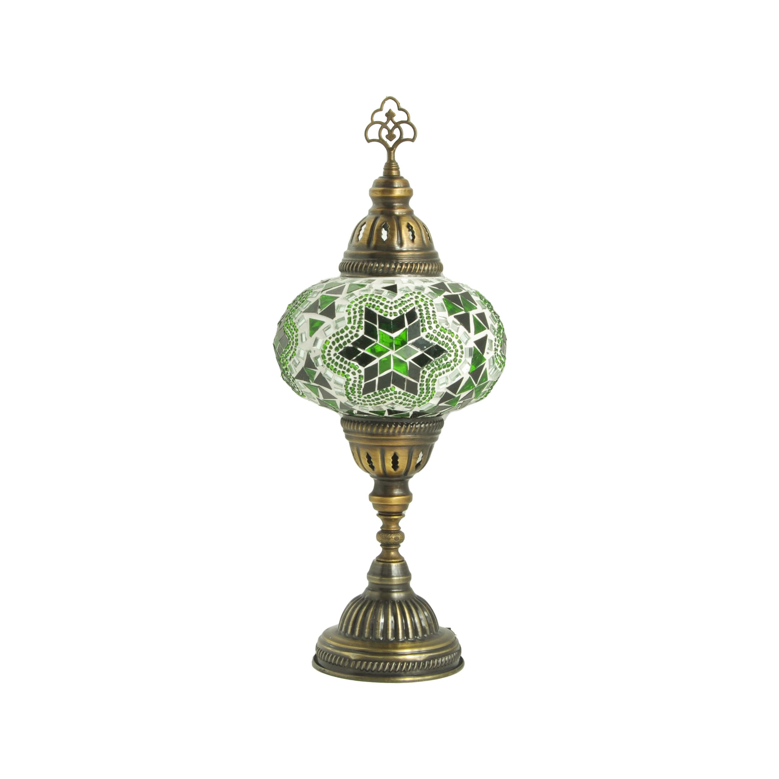 10 Styles Mosland Handmade Turkish Mosaic Table Lamp - Bronze Base Moroccan Tiffany Night Light with LED Bulb | Authentic Stained Glass Bedside Lamp for Living Room, Bedroom & Home Decor (Green)