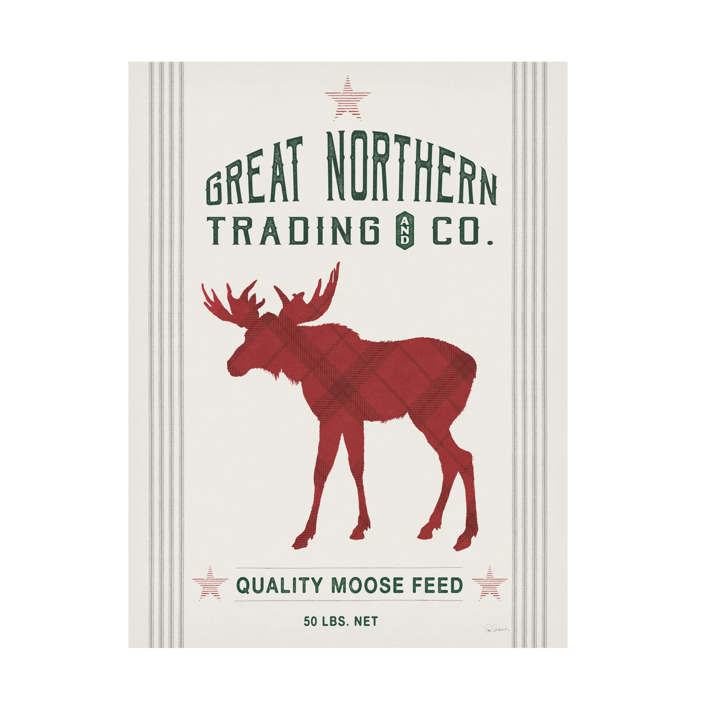 Trademark Fine Art 'Northern Trading Moose Feed' Canvas Wall Art by Sue Schlabach - Wildlife Nature Painting for Living Room, Bedroom & Office Decor