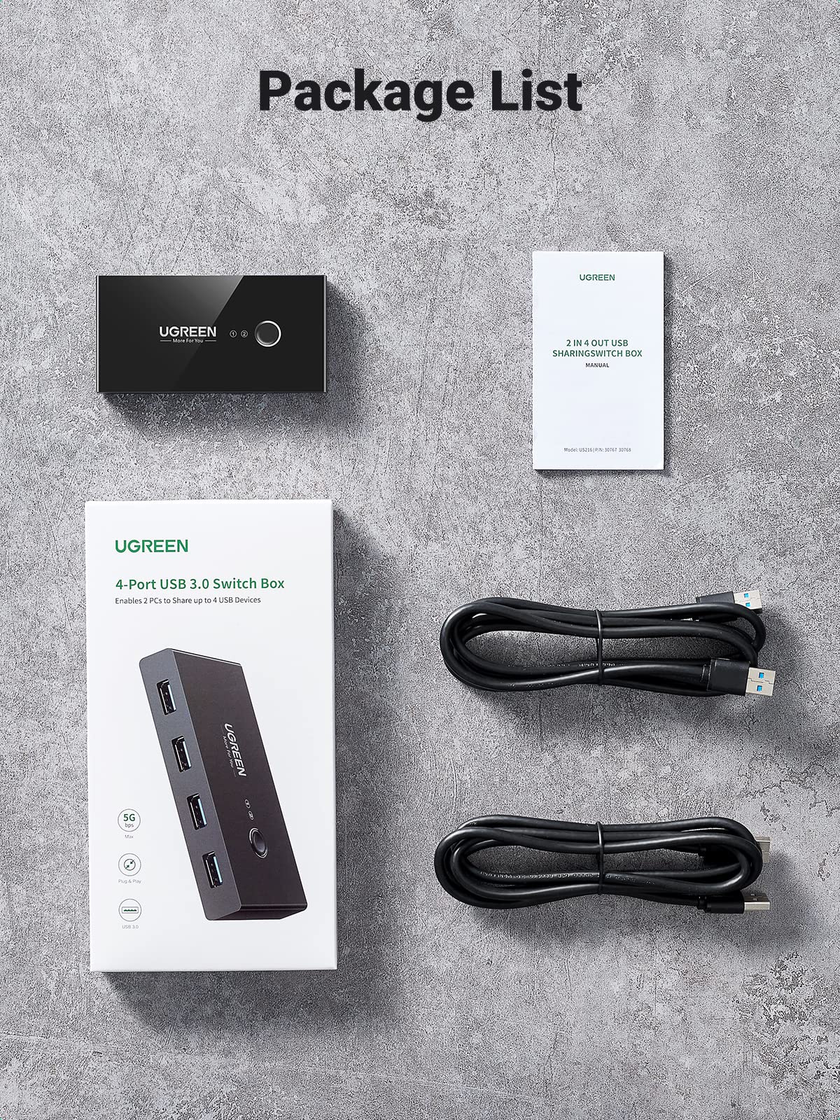 UGREEN USB 3.0 Hub 4-Port High-Speed Data Transfer Splitter with 2 Pack USB A Male Cables - Perfect for Laptop, PC, Gaming Console & Home Office Setup