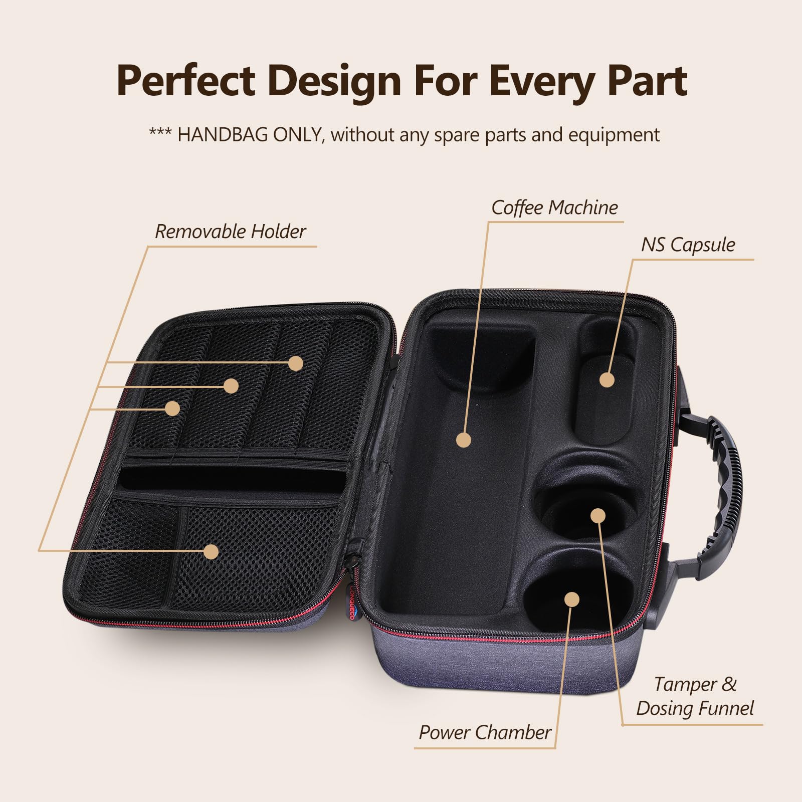 CONQUECO Travel Case for Portable Coffee Machine - Compatible with Old & New Models - Durable Hand Bag for Espresso Maker Accessories (Perfect for Travel, Camping & Office Use)