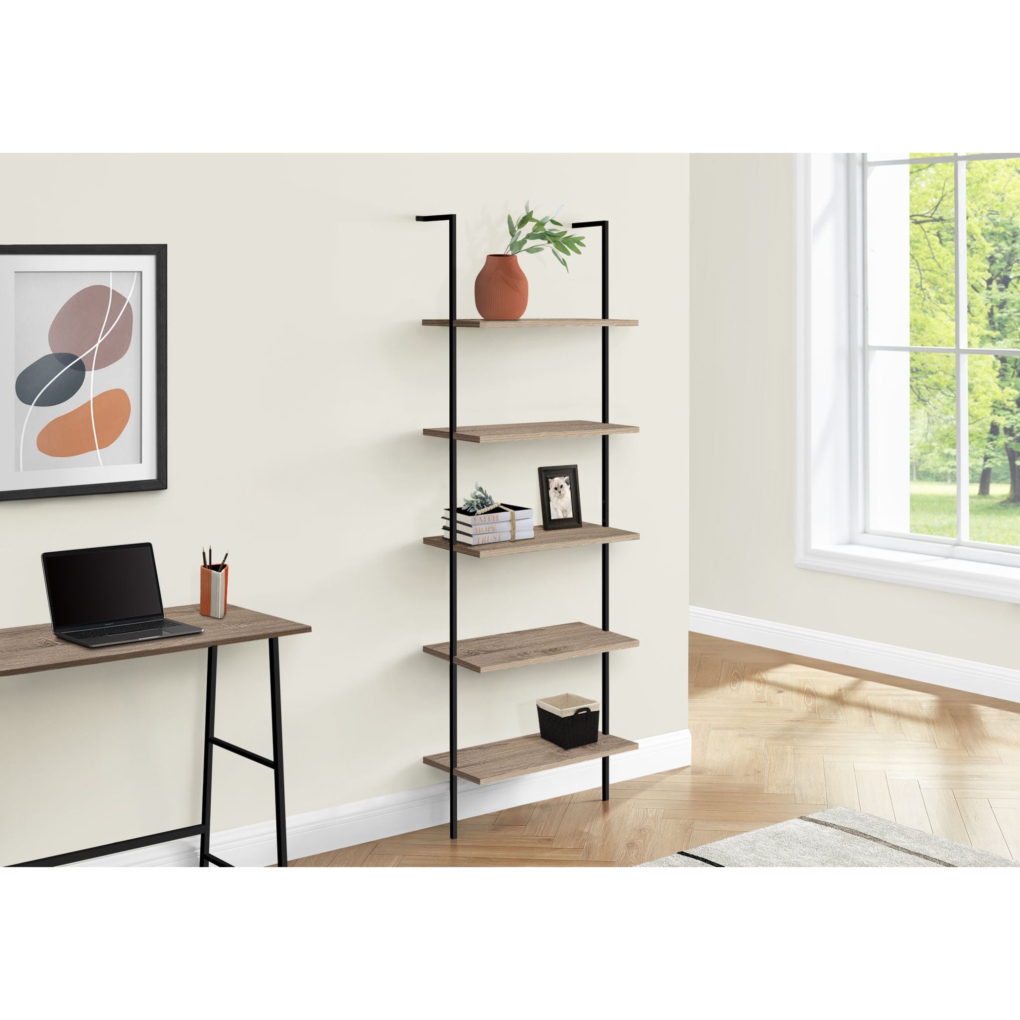 Modern Dark Taupe Brea Book Shelf - Stylish Wooden Bookcase for Living Room, Bedroom & Office Storage
