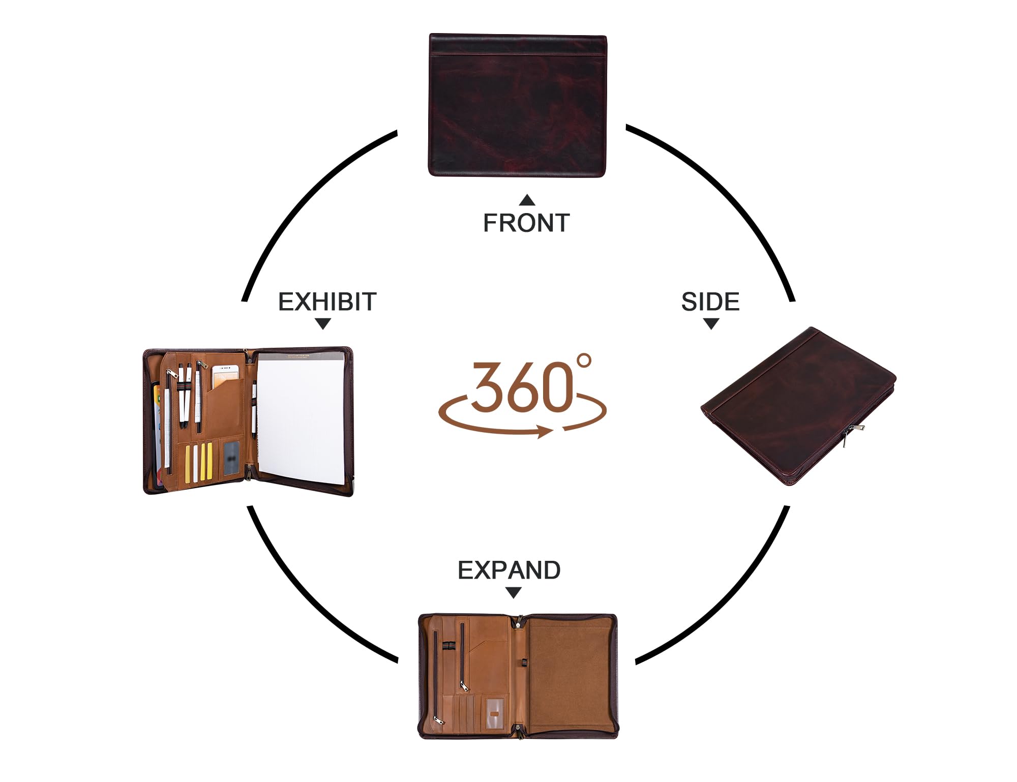 Premium Leather Business Portfolio - Professional Zippered Folio Folder for Resume & Legal Pad | A4 Notebook Organizer | Oil Wax Finish | Ideal Office Gift for Men & Business Professionals | Perfect for Job Interviews, Client Meetings & Corporate Events