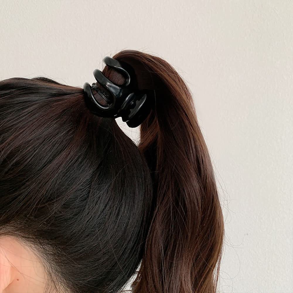 Strong Plastic Hair Claw Clips for Women - 6pcs Set (3.5cm) for Thick, Thin, Straight, Curly & Wavy Hair - Black & Brown Hair Accessories - Perfect for Ponytails, Buns & Everyday Styling