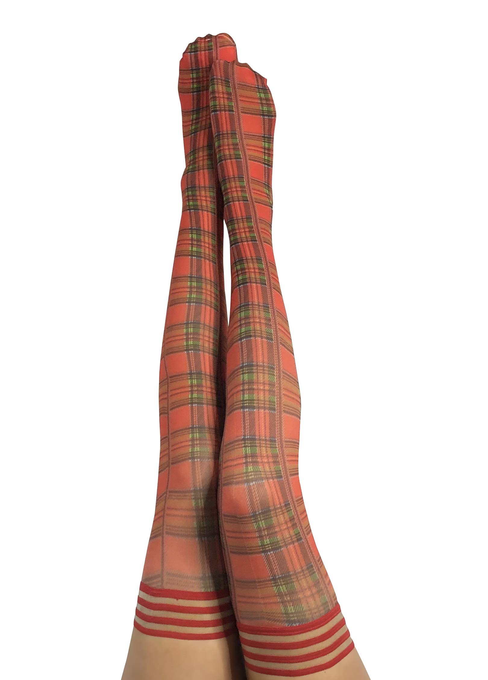 Kix'ies Thigh Highs - No Slip Grip Stay Up Stockings for Women | Anti-Slip Thigh High Socks with Comfortable Stay-Up Bands | Sexy Lingerie & Hosiery in Grace Red Plaid (1332B) | Perfect for Office, Date Night & Special Occasions