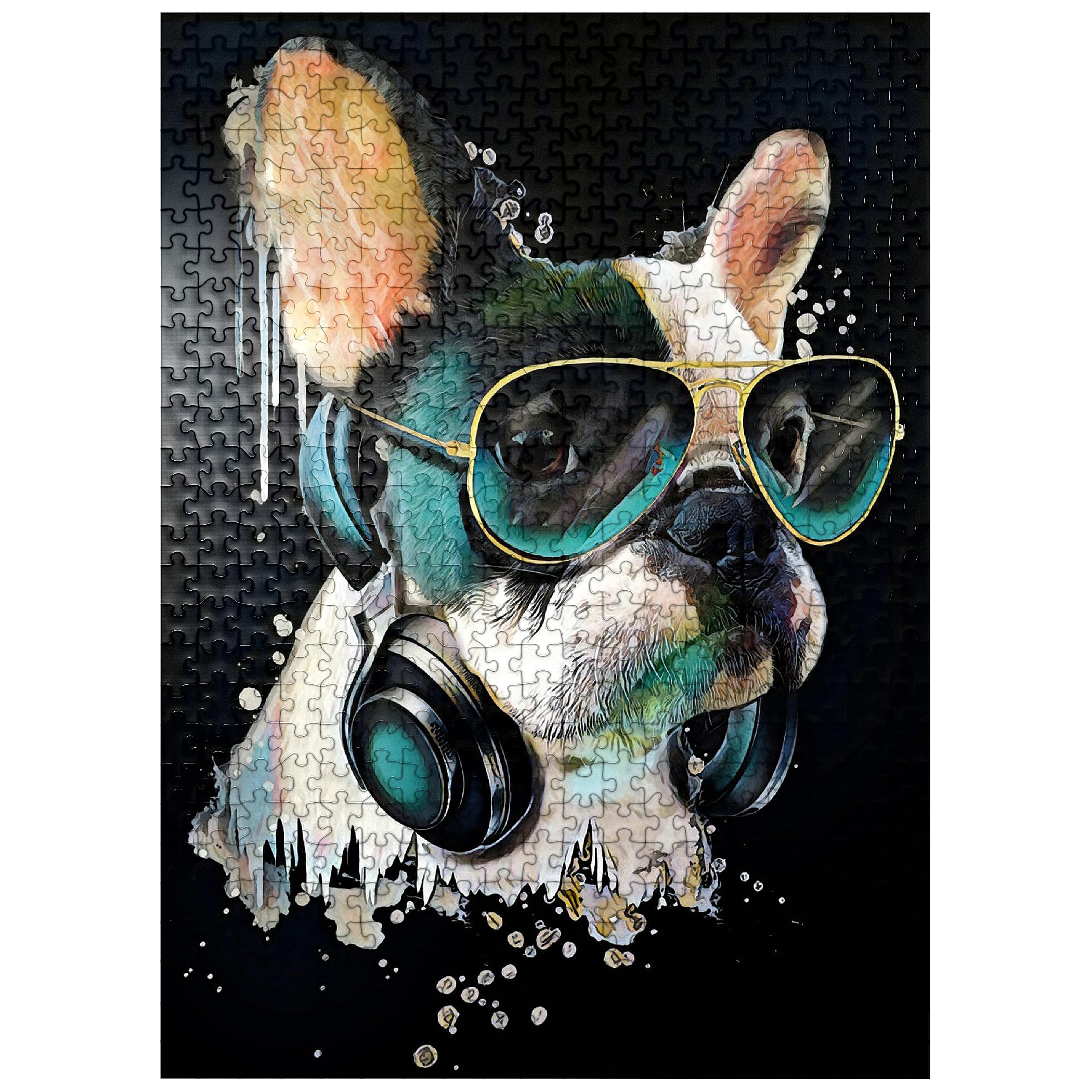 MyPuzzle French Bulldog Wearing Headphones - 500 Piece Premium Jigsaw Puzzle for Adults | Fun Brain Teaser & Stress Relief Activity for Home, Office or Gift