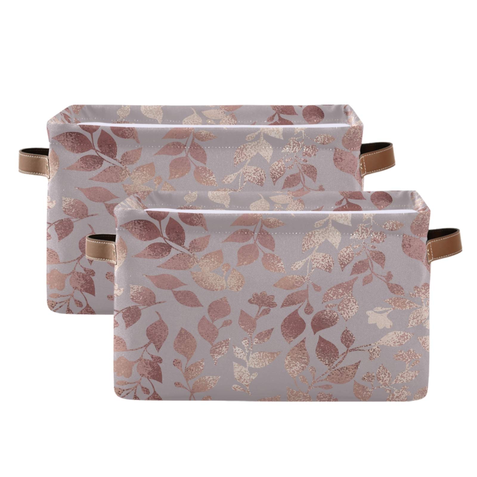 Pink and Rose Gold Collapsible Storage Baskets with PU Handles - Waterproof Nursery Laundry Organizer (2 Pack) - Perfect for Baby Clothes, Toys & Home Organization