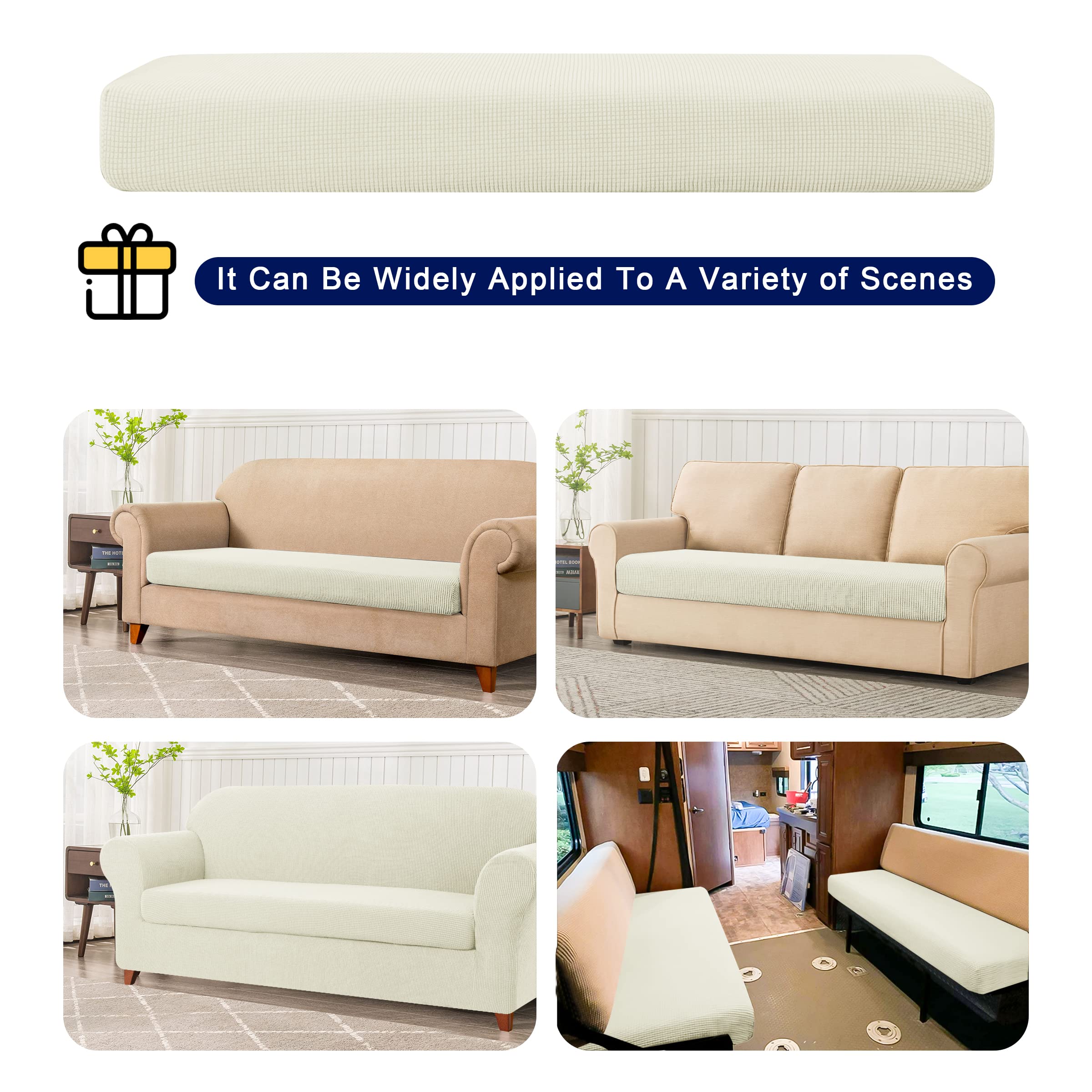 SUBRTEX Stretch Sofa Slipcover Set - 1 Piece Elastic Couch Cover with Bonus Cushion Cover for 4-Cushion Oversized Couches (Ivory, XL Size) | Perfect for Living Room, Family Room & Home Decor Protection