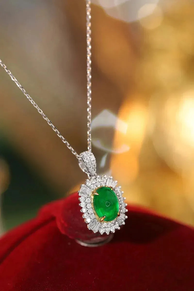 18K White & Yellow Gold Emerald Necklace for Women - Luxury Wedding Jewelry with Real Natural Diamonds & Emeralds | Perfect for Bridal, Anniversary, and Special Occasion Gifts