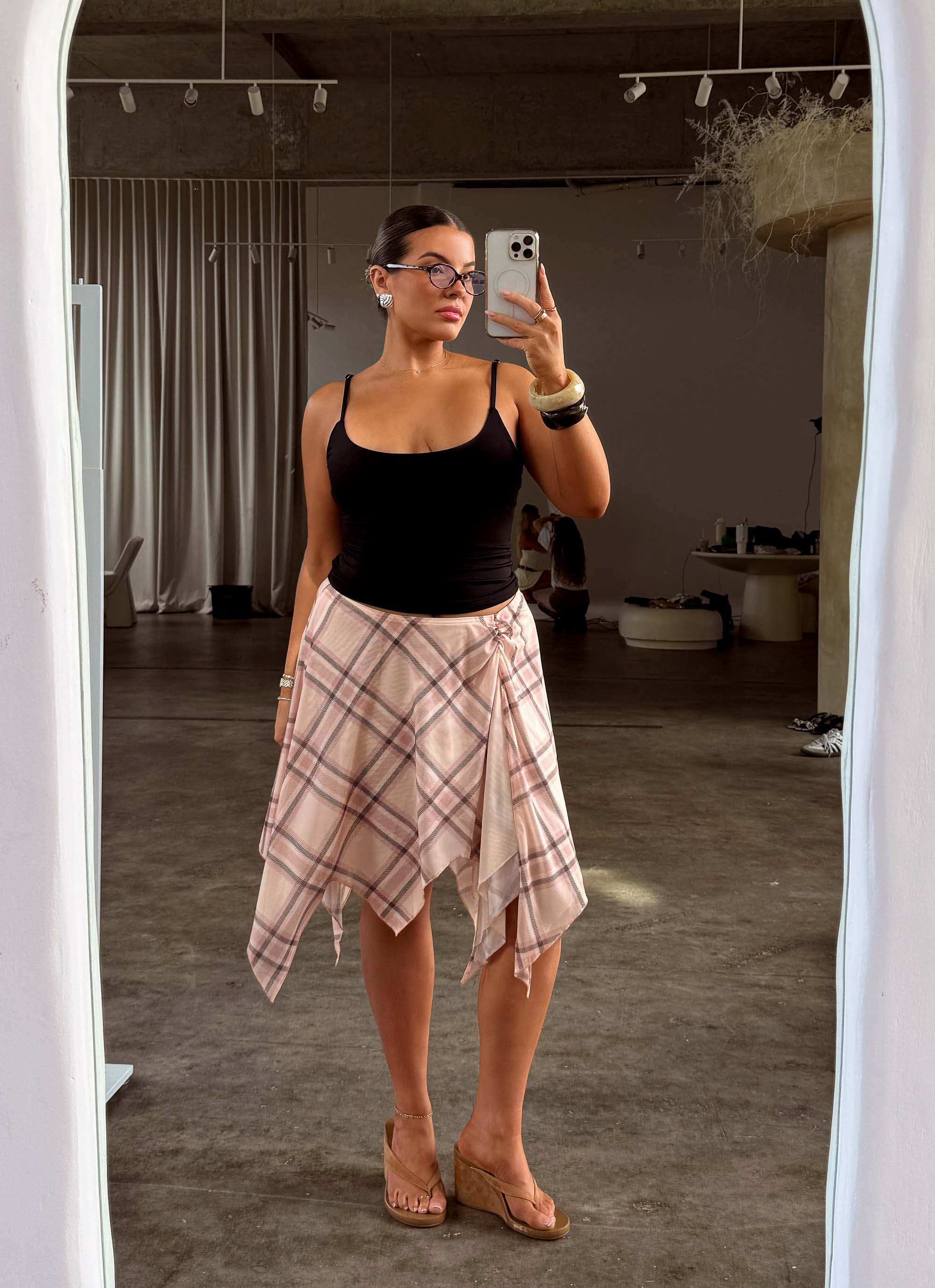 Stylish Fit Check Midi Skirt in Pink Check Print - Perfect for Office Wear, Casual Outings & Spring Fashion
