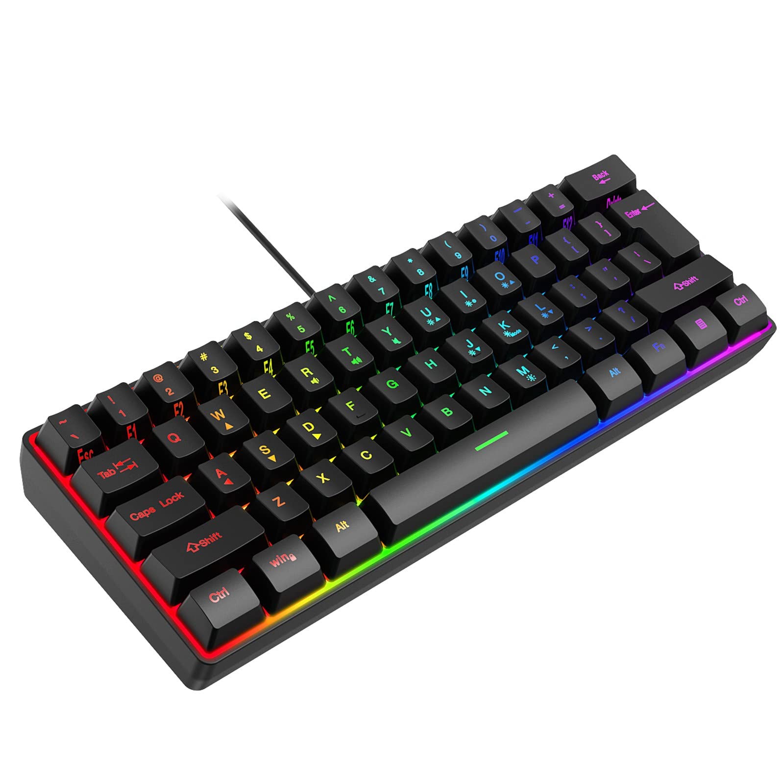 Delarsy 60% RGB Mechanical Gaming Keyboard - Compact 61 Keys Wired Keyboard with Blue Switches for Windows PC, Mac - Perfect for Esports, Office Work & Typing Enthusiasts