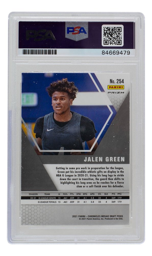 Jalen Green Autographed Houston Rockets 2021 Panini Mosaic Bronze Rookie Card #254 PSA/DNA 10 Gem Mint - NBA Collectible for Fans & Sports Memorabilia Enthusiasts