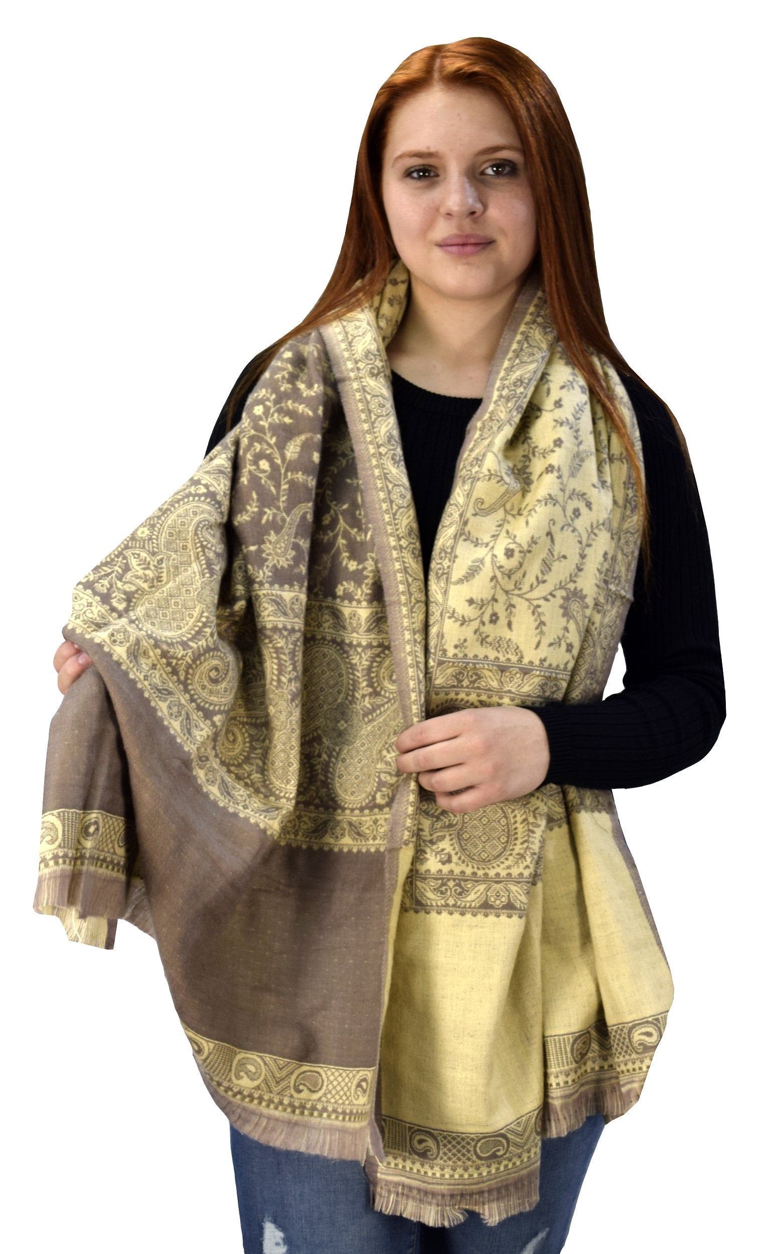 Reversible 4-Ply Thick Paisley Pashmina Scarf Wrap Shawl - Maroon Blanket Scarf for Women | Perfect for Winter, Fall, and Travel Accessories