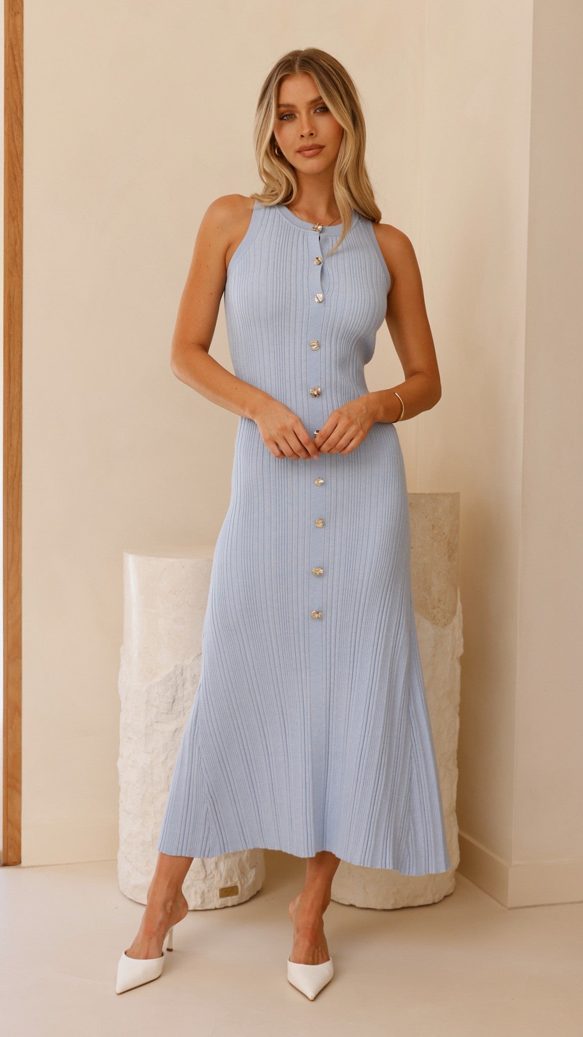 Aylah Knit Midi Dress in Blue | Women's Casual Stretch Knit Dress | Perfect for Office Wear, Date Night & Summer Outfits