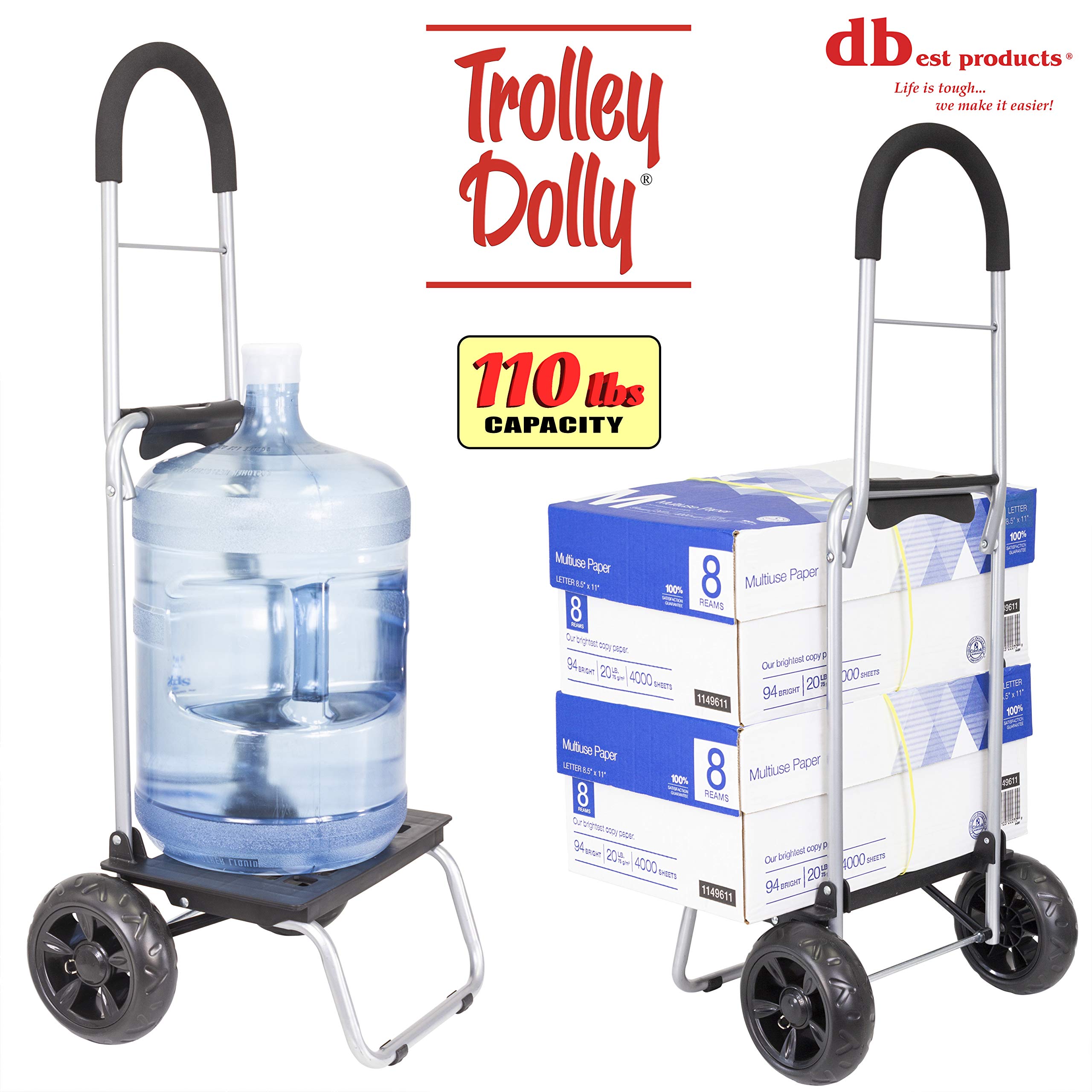 Dbest Foldable Shopping Cart with Wheels - Black Grocery Trolley with Removable Bag & Rolling Hand Truck - Perfect for Grocery Shopping, Laundry, and Outdoor Markets