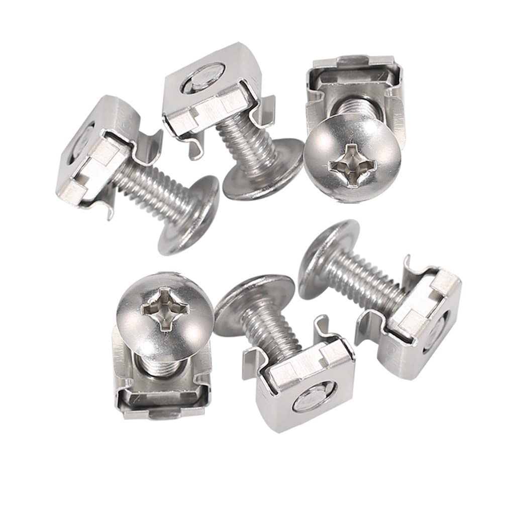 Stainless Steel M6x25mm Rack Cage Nuts & Bolts Set (10 Pack) for Server Cabinet Mounting