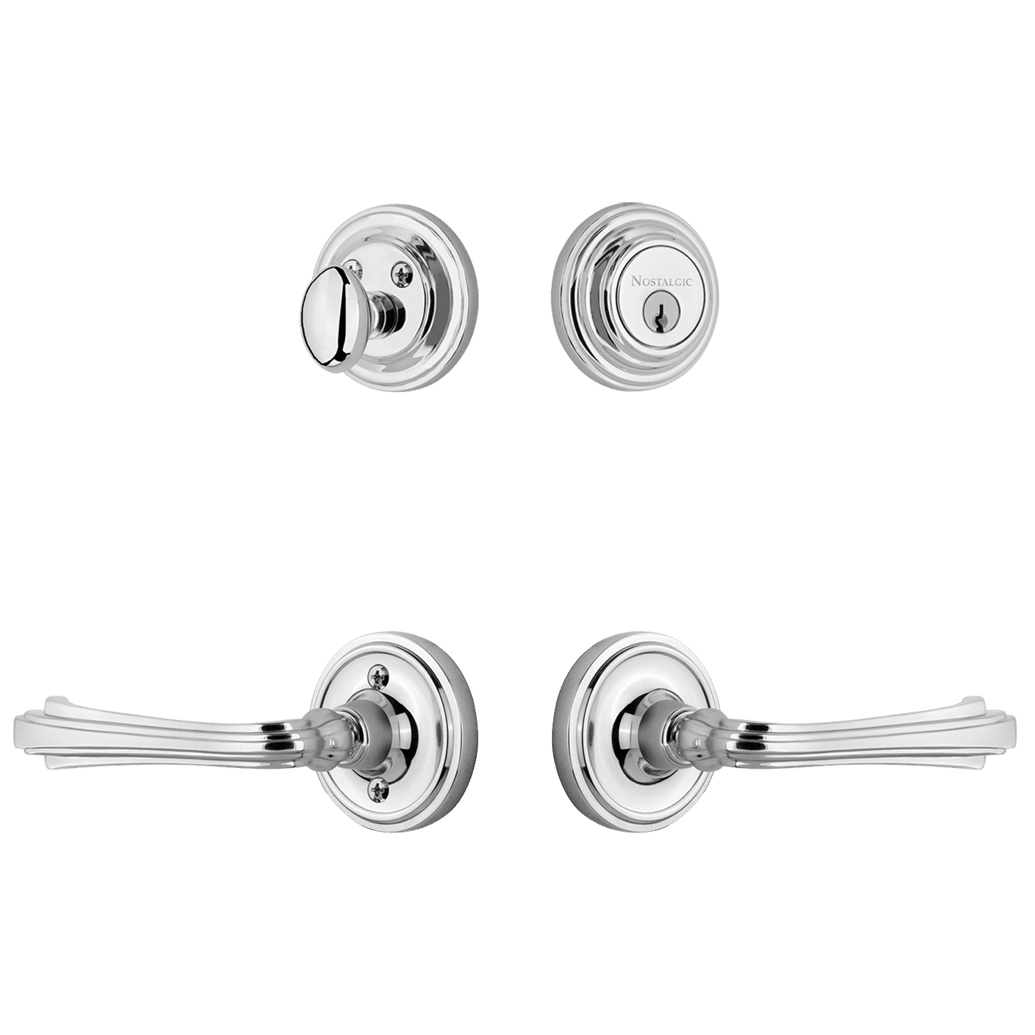 Classic Rosette Entry Set with Fleur Lever in Bright Chrome - Stylish Door Hardware for Home & Office Security