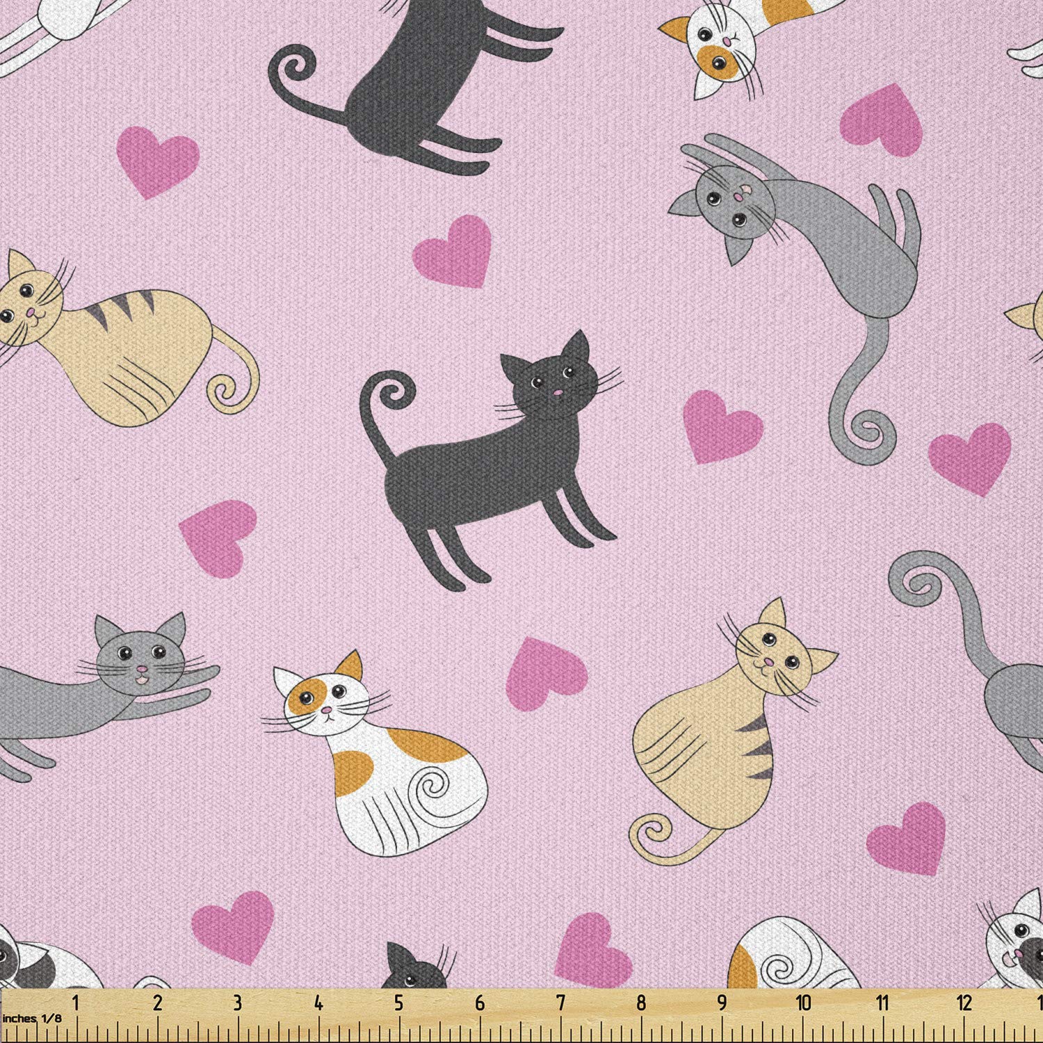 Ambesonne Stretch Knit Fabric by The Yard - Colorful Cat Design with Pink Hearts for Clothing, Sewing & DIY Crafts (10 Yards, Pale Pink) | Perfect for Dresses, T-Shirts, Home Decor & Creative Projects