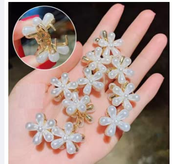LIVECOOL 6-Pack Artificial Pearl Daisy Flower Mini Hair Claw Clips - Bridal Wedding Barrettes & Hair Pins for Women, Girls - Elegant Hair Accessories for Party, Wedding & Daily Use