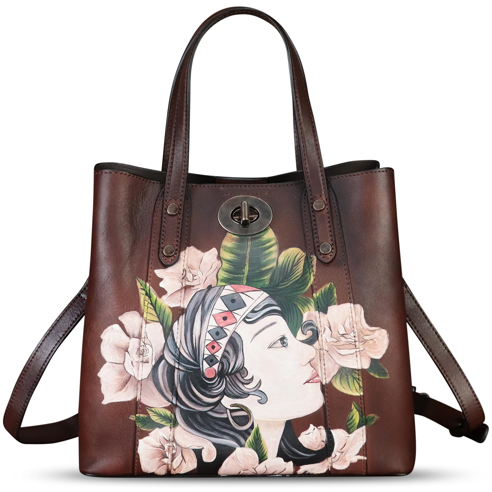 Genuine Leather Handbag for Women - Handcrafted Satchel with Hand-Painted Design, Work Tote & Casual Shoulder Purse - Perfect for Office, Travel & Everyday Use