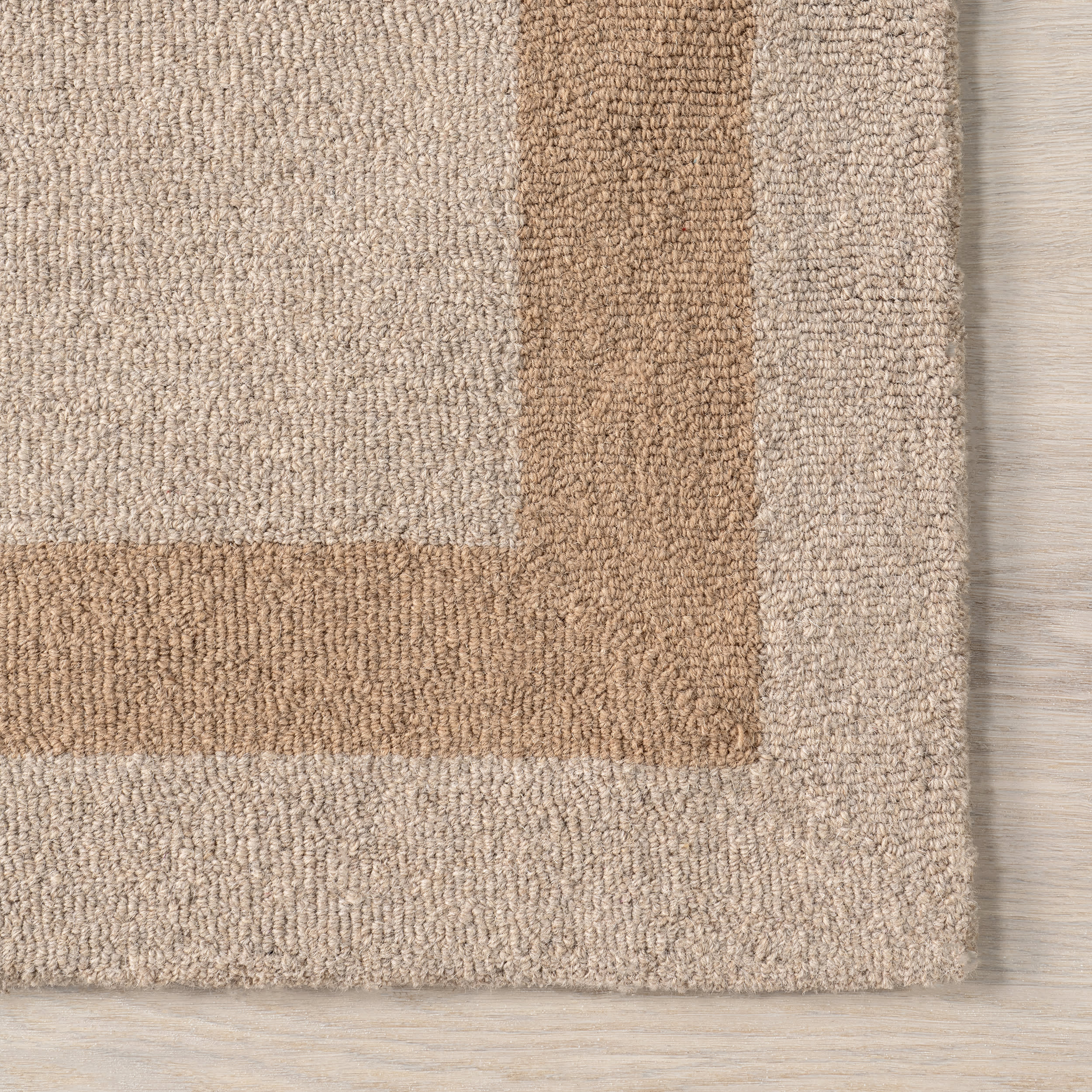 Gino Two-Tone Beige Wool Rug with Border - Soft & Durable for Living Room, Bedroom, or Office Decor