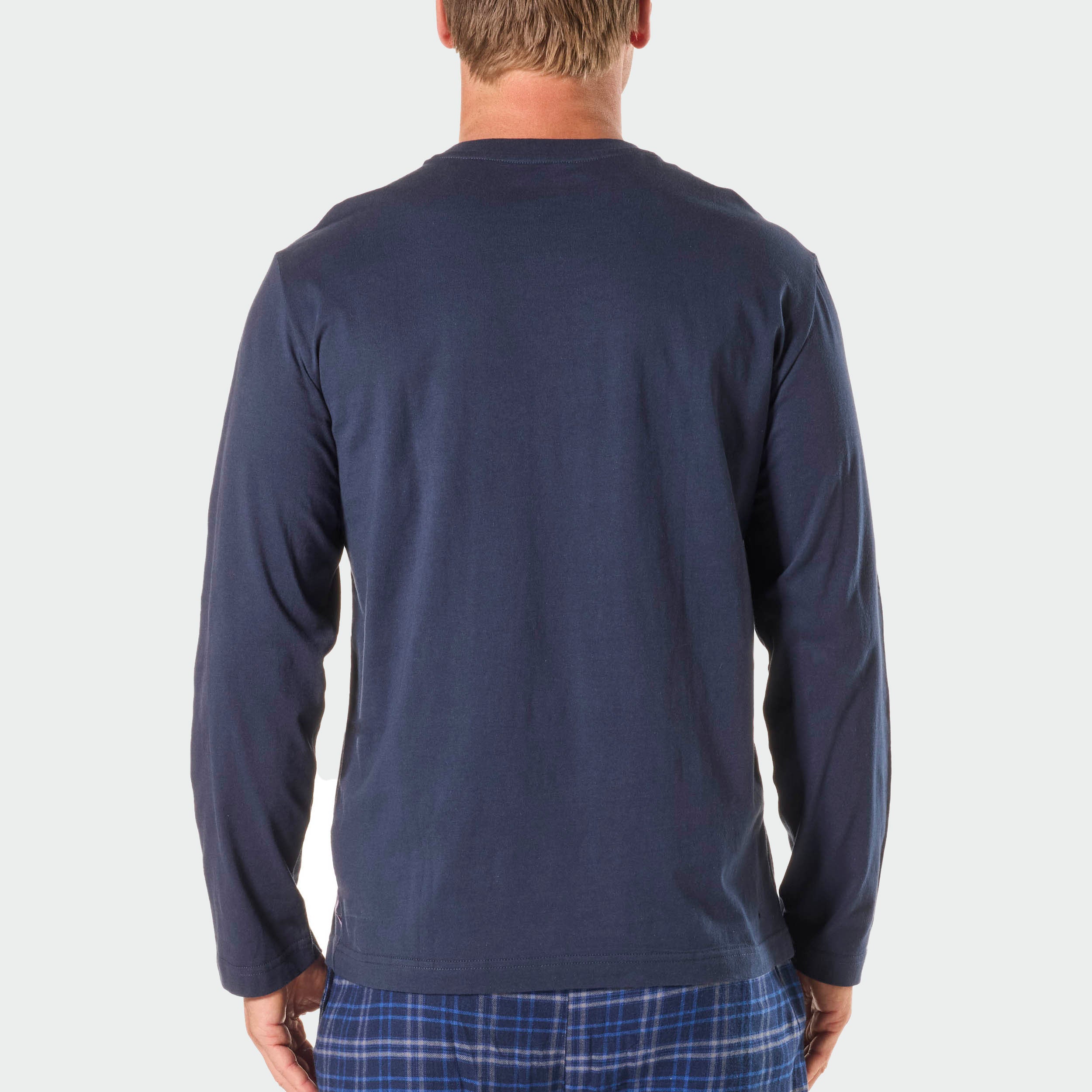 Men's Soft Cotton Long Sleeve Sleep Shirt - Comfortable Nightwear for Relaxing at Home - Navy Blue