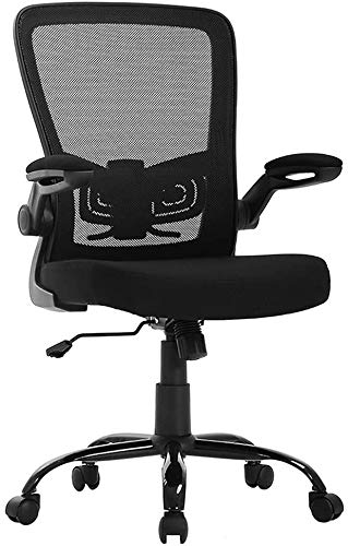 Ergonomic Office Chair with Adjustable Height & Flip-Up Arms - Mid Back Support Swivel Rolling Computer Desk Chair for Home Office, Gaming & Work - Black (Ideal for Adults, Men & Women)
