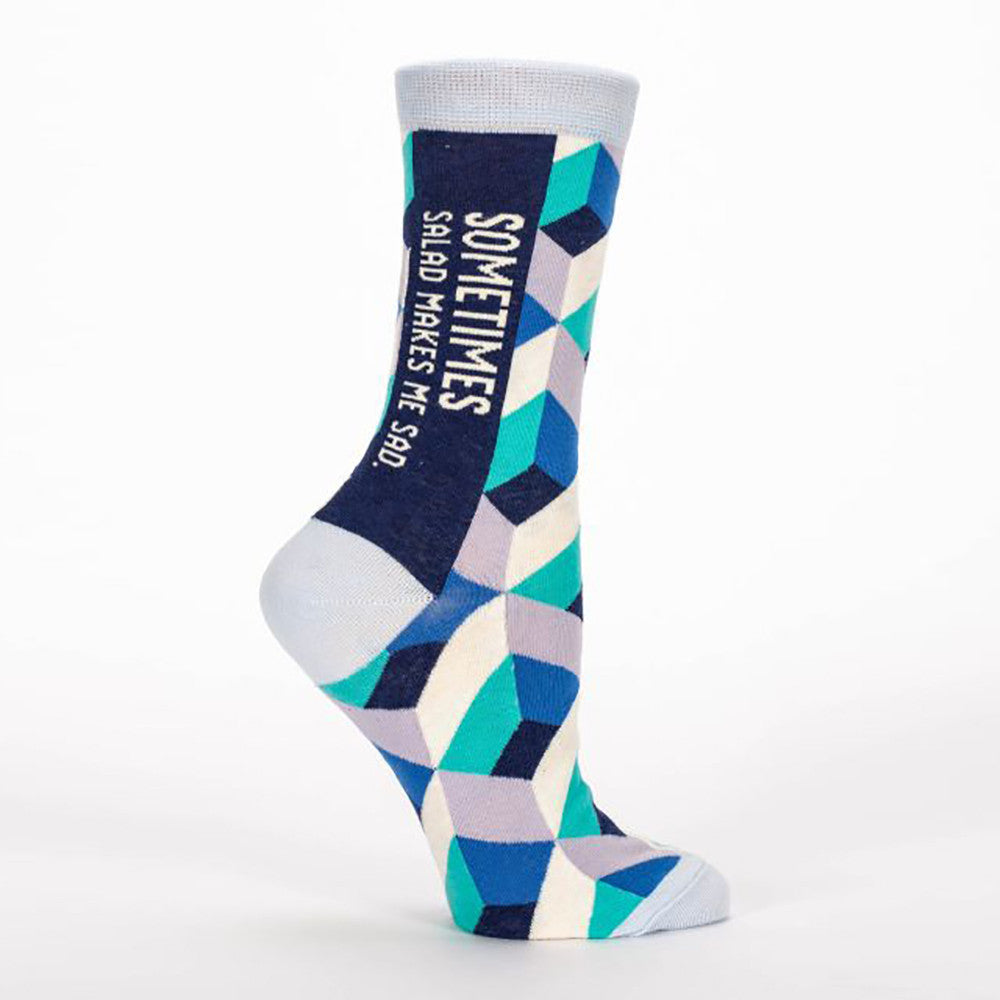Funny Women's Crew Socks - Sometimes Salad Makes Me Sad Socks - Cute Food Pun Socks for Women - Perfect Gift for Salad Lovers, Gym Enthusiasts & Healthy Lifestyle