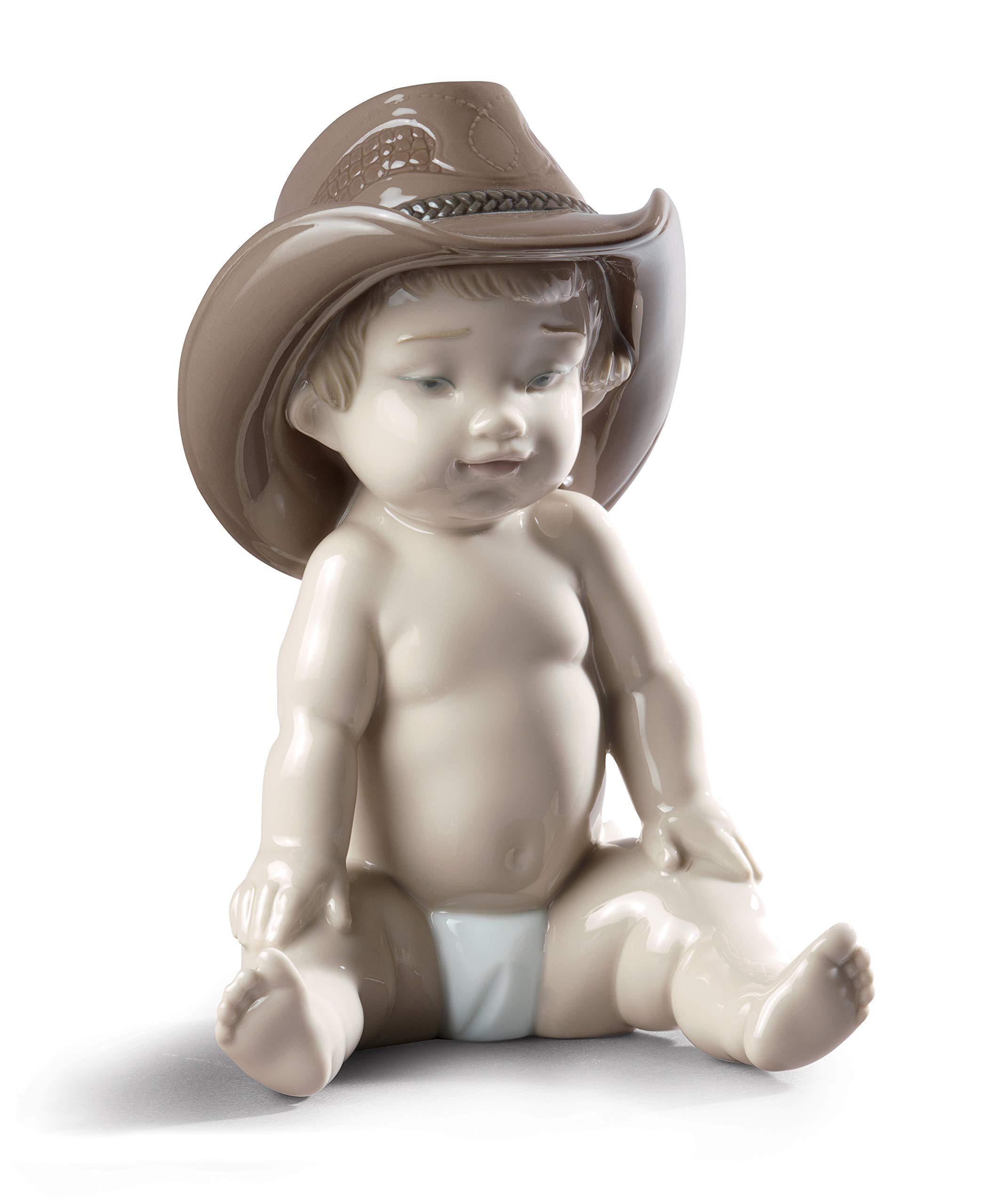 LLADRÓ Porcelain Cowboy Boy Figurine with Hat - Handcrafted Spanish Collectible for Home Decor & Western Themed Gifts