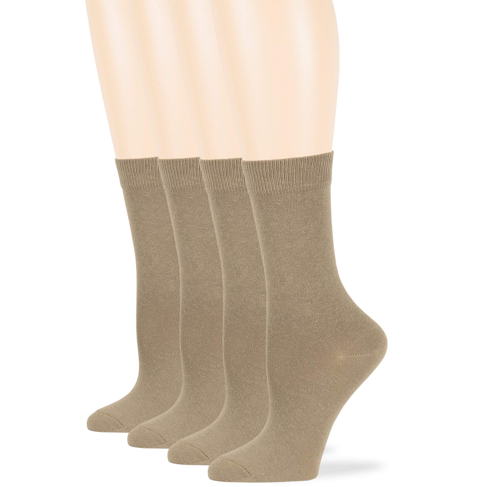 7BigStars Women's Cotton Dress Socks 4-Pack (Size L/M) - Assorted Colors Black, Brown, Blue, Grey, Beige, Khaki & Olive Green - Comfortable Casual & Office Wear Socks for Everyday Use